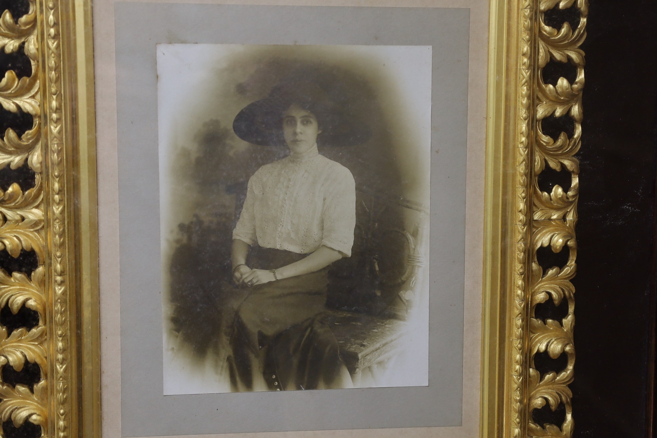 A photographic print of a Victorian lady in ornate gilt frame, 51 x 46cm overall